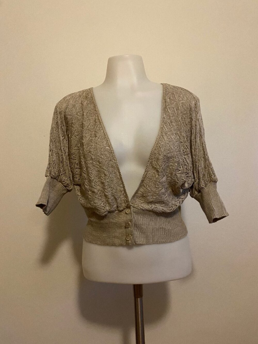Studio Y Taupe Open Knit Button Front Cardigan
